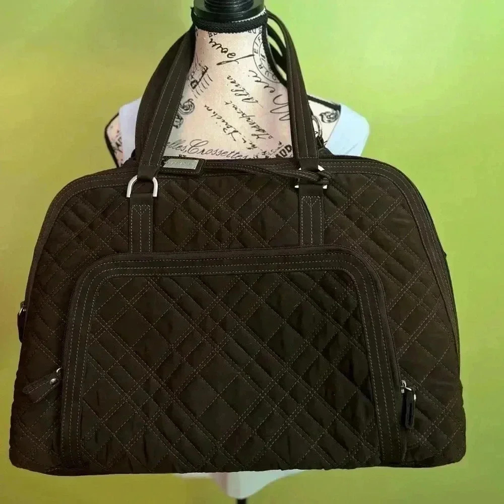 VERA BRADLEY Espresso Brown Microfiber Quilted Laptop Tote - Picture 10 of 12